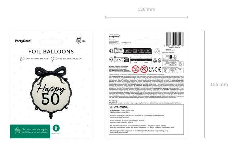 Balon foliowy pastylka Happy "50" 47,5x45cm FB266-50 PartyDeco